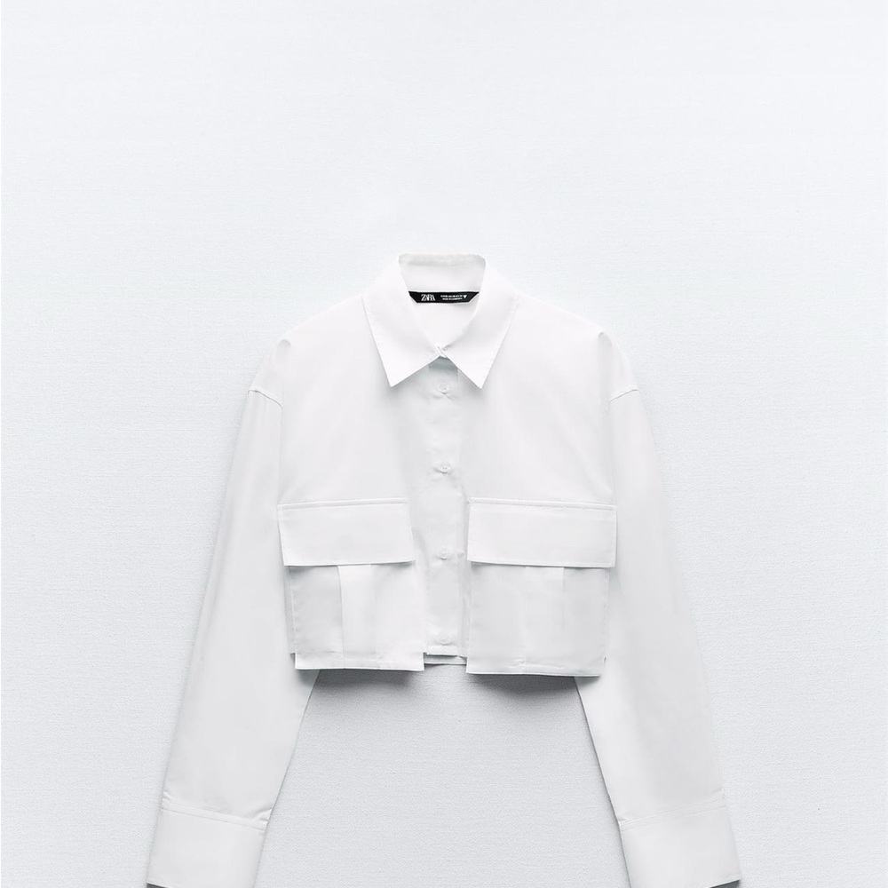 Zara White Cropped gabardine shirt size L